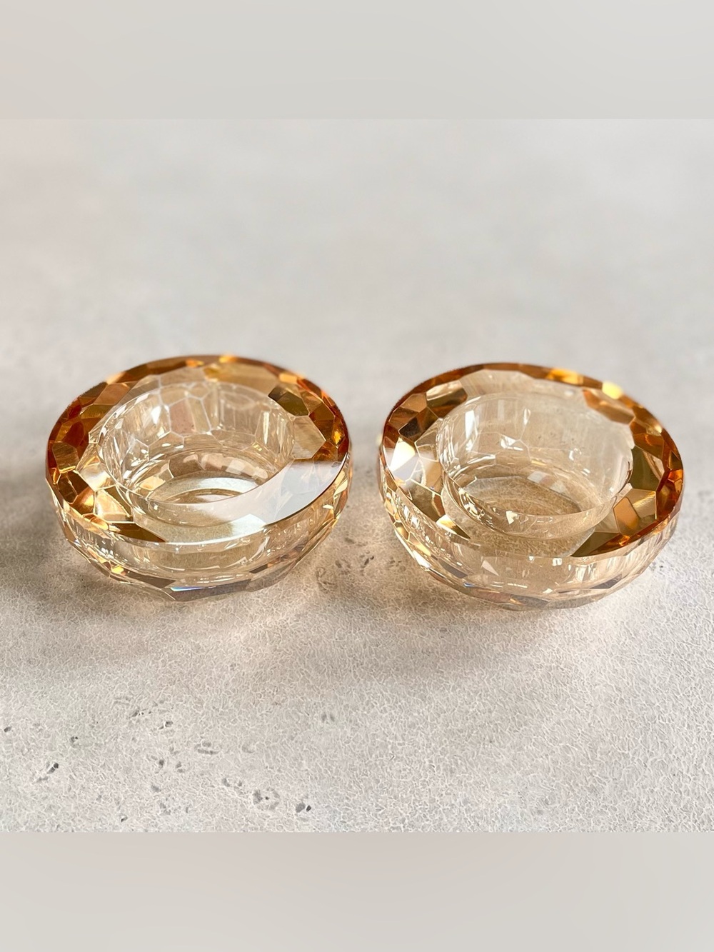Set of 2 Oleg Cassini Crystal Faceted Candle Holders